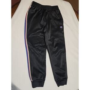 Champion Athleticwear Boys Jogger Pants Black Pockets sz 7/8 Red White Stripe